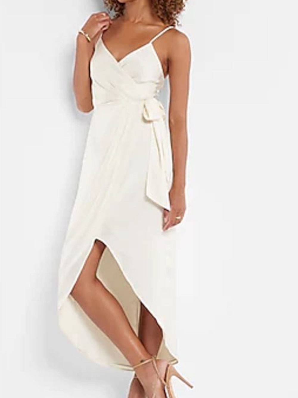 Express Cream High-Low Wrap Midi Dress with Side Tie